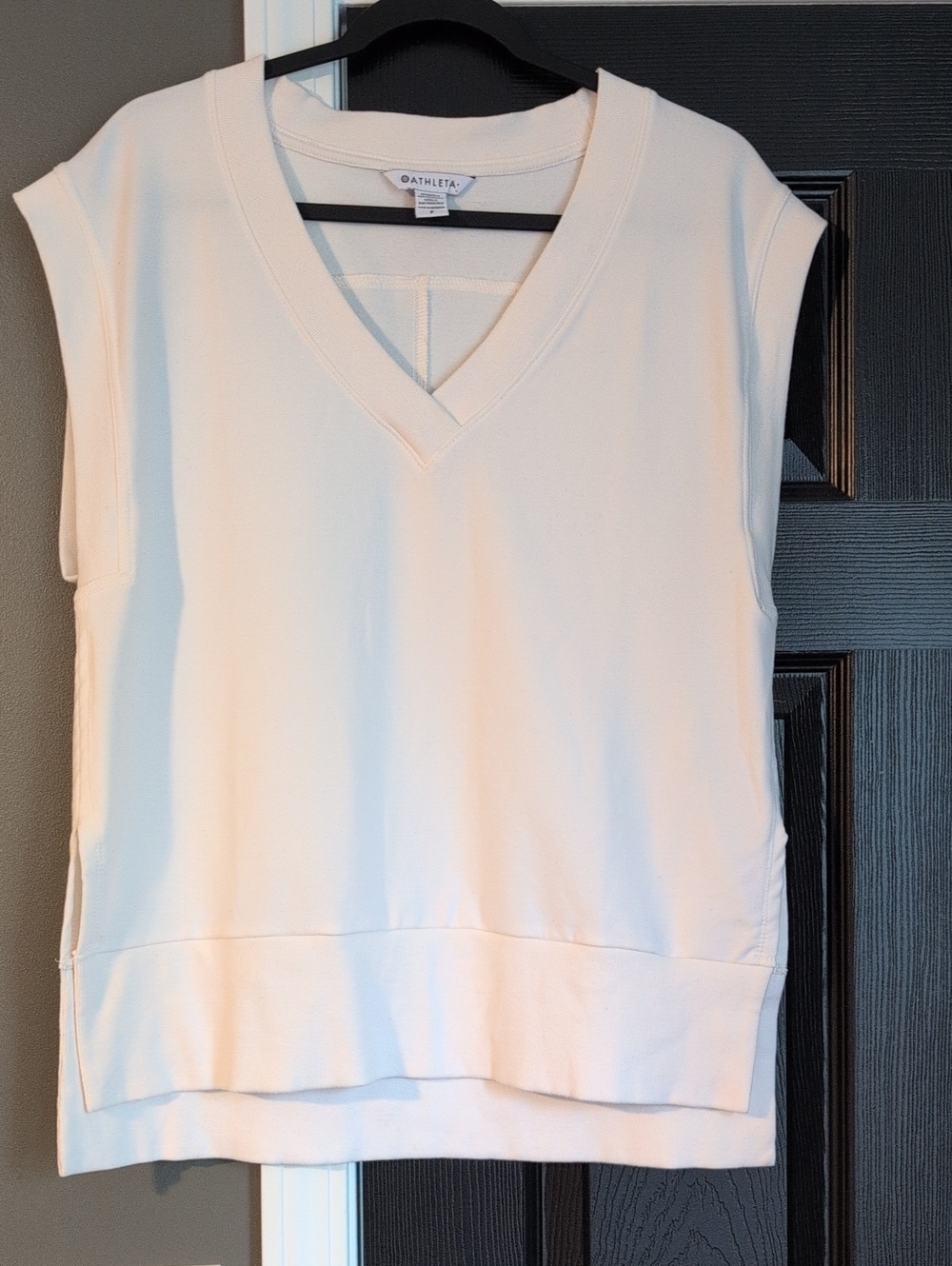 Athleta RetroTerry Women's Cream V-Neck Sleeveless Top Small